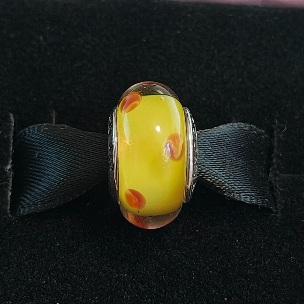 Authentic Pandora Retired Yellow Orange Murano Polka Dot Charm 790623
